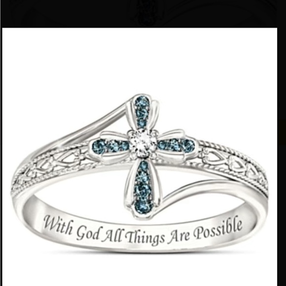Exquisite Elegant Cross Blue Zircon Ring - Picture 1 of 5